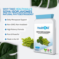 Health4All SOYA Isoflavones 40mg per Capsule, 60 Capsules 2 Months Supply, Menopause Support Supplement, High Strength SOYA Isoflavones 40% Extract, Non-GMO, Non-Irradiated, 1 a Day | Made in UK
