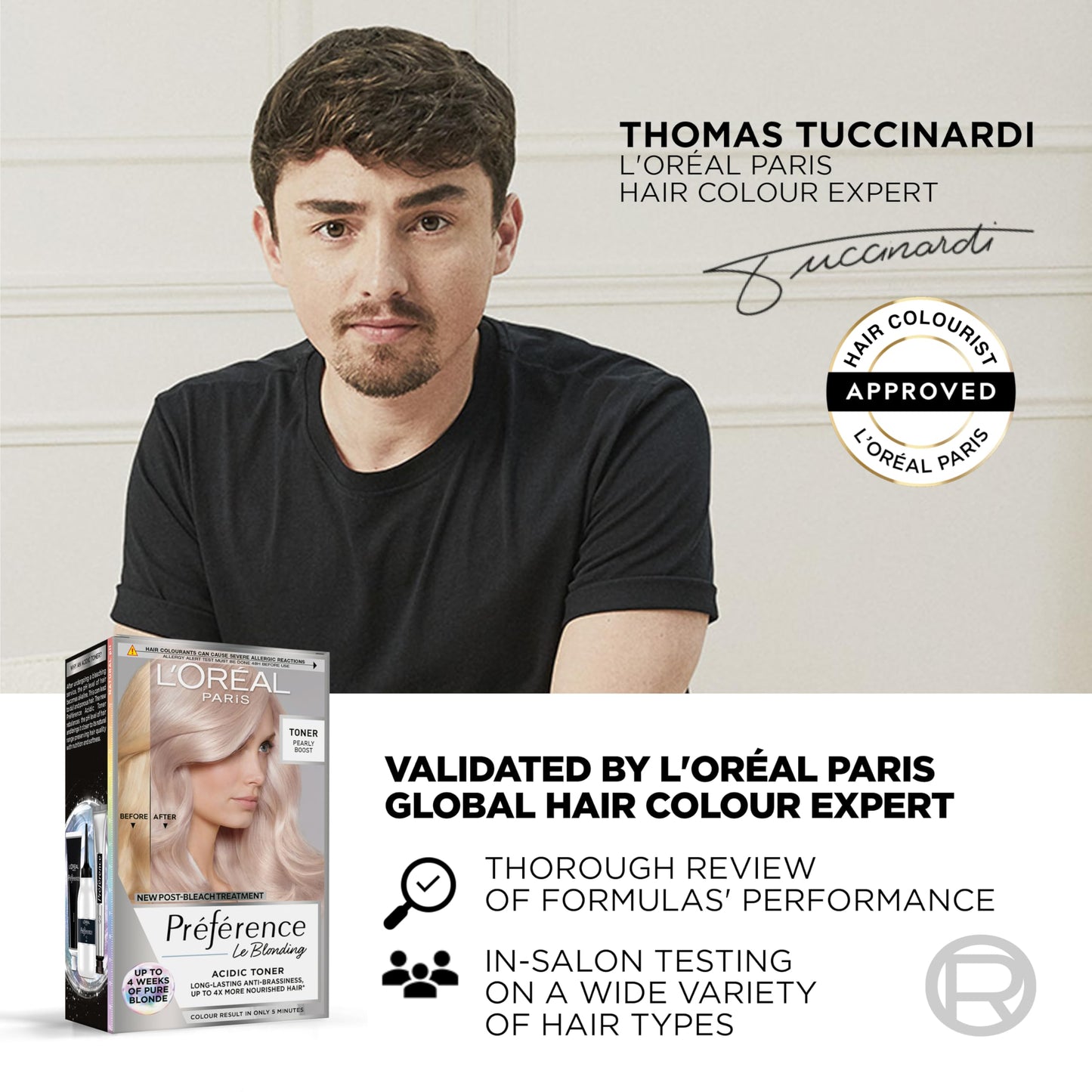 L'Oreal Paris Preference Le Blonding Acidic Toner Pearly Boost: Post-bleach treatment for long-lasting anti-brassiness and luminous results. Neutralise unwanted yellow tones for a beautiful pearly blonde finish.