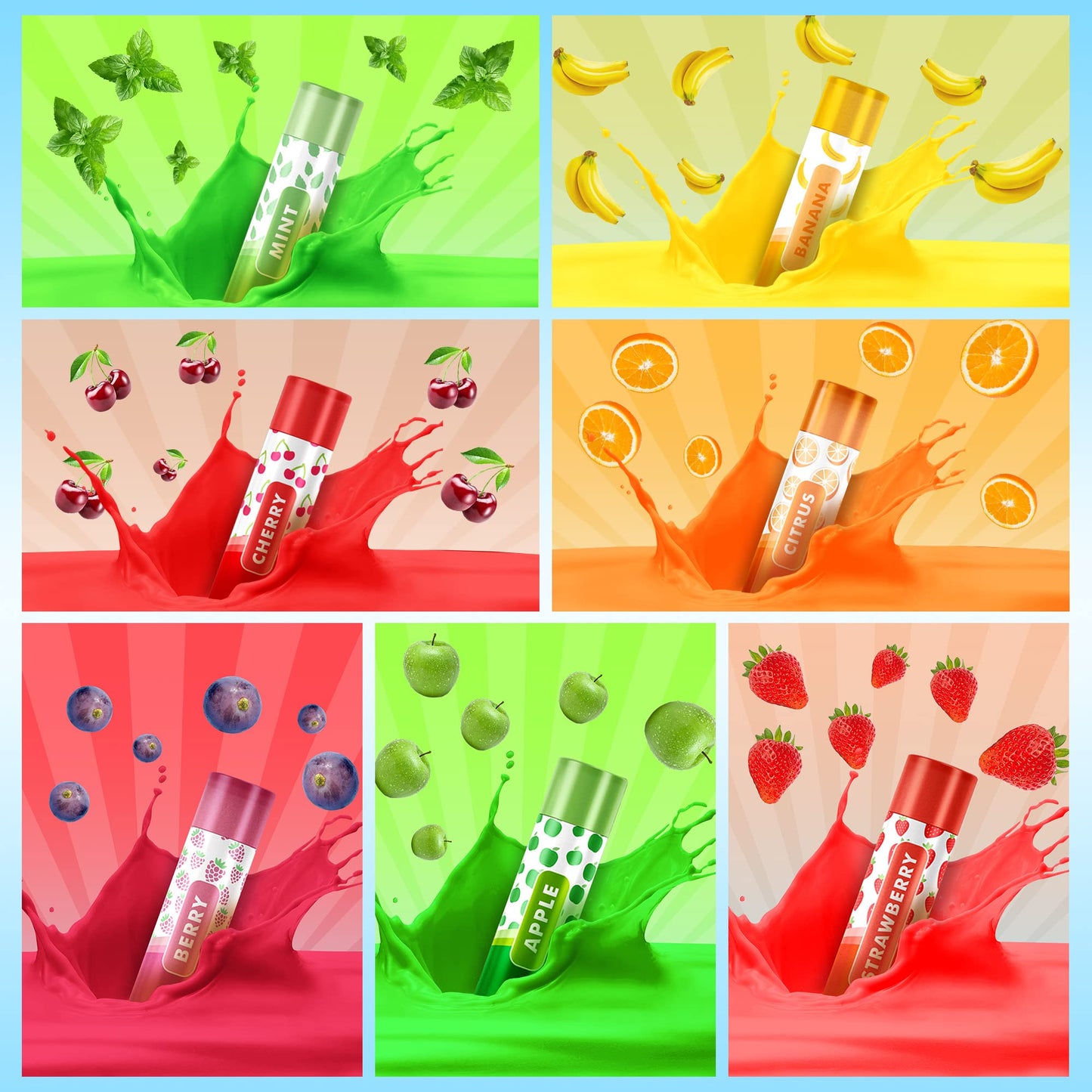 7pk Lip Balm Set | Flavoured Lip Balms with Beeswax and Vitamin E | Moisturising Lip Balm Multipack | Protect & Hydrate Beeswax Lip Balm Stick | Lip Balms | Lipbalm | Lip Moisturiser | Girls Lip Balm