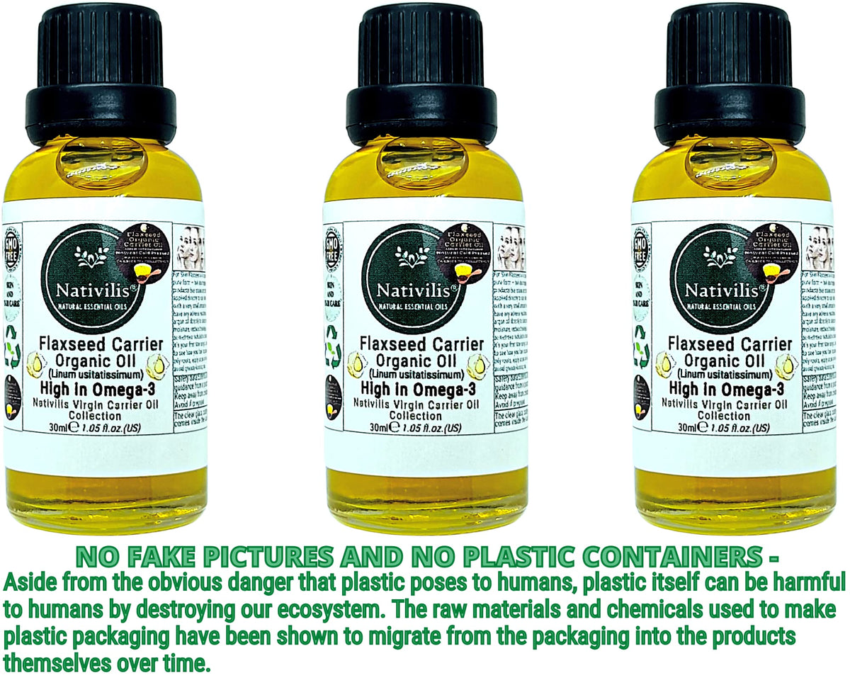 Nativilis Natural Essential Oils Nativilis Organic Flaxseed Carrier Oil (Linum usitatissimum) - linseed oil - Hair, Face & Skin - Natural Cold Pressed - High in Omega-3 - Improves Skin Smoothness – Moisturizes Dry Skin - Copaiba