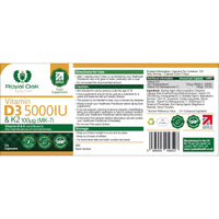 Vitamin D3 5000 IU & Vitamin K2 100mcg (MK-7) x120 Capsules - High Strength Vitamin D & K2 Supplement for Men & Women, Made in the UK by Royal Oak Health