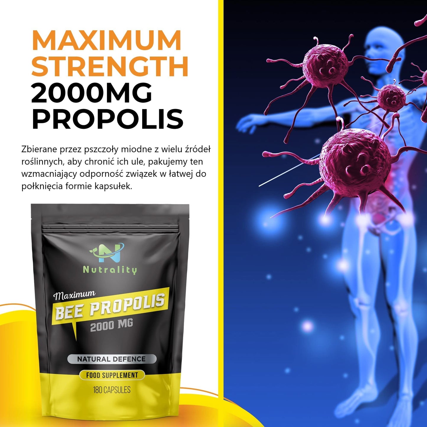 Nutrality Bee Propolis 2000mg | Maximum Strength, High in Antioxidants for Immune System Support, Natural Antibiotic | Vegetarian & Allergen Free | 180 Capsules
