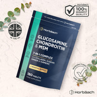 Horbäach Glucosamine and Chondroitin High Strength 7-in-1 | 180 Tablets | 1200mg Complex with Glucosamine Sulphate 2KCl, MSM, Collagen and Ginger Root | Supplement for Men and Women | By Horbaach