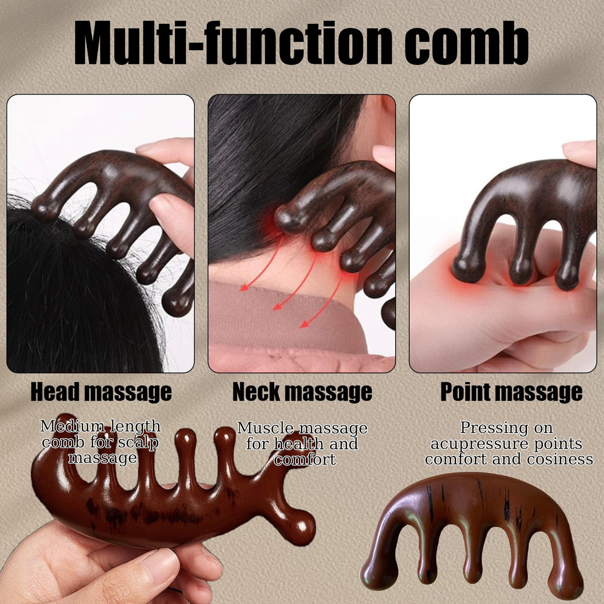 Huakaile 2 Pcs Wooden Scalp Massage comb, Natural Gua Sha Hair Comb Brush, Wide Tooth Wood Scalp Massager Comb for Hair Growth Women Men Meridians Head Face Neck stimulator (2)