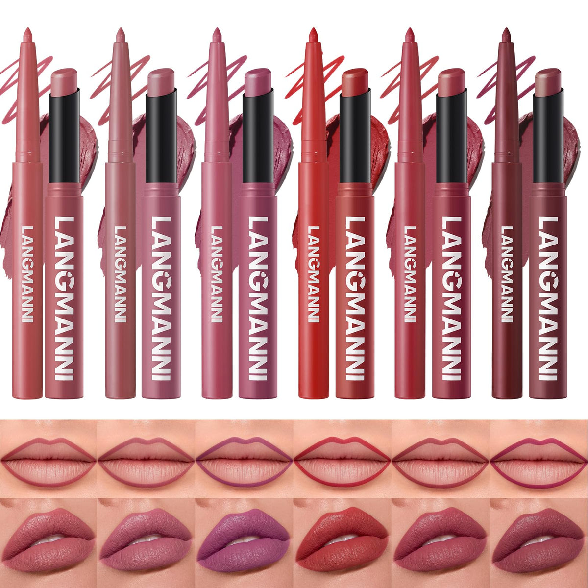 LANGMANNI 12Pcs Sculpting Matte Velvet Lip Set,Deep Colors Velvet Set| 6 Lip Liners + 6 Lipsticks, Soft-Focus Blur & Longwear | Gift for Makeup Lovers(#B)