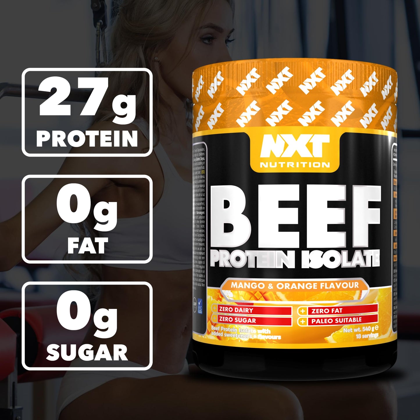 NXT Nutrition NXT Beef Protein Isolate 540g - High Protein Powder in Natural Amino Acids - Paleo, Keto Friendly - Dairy and Gluten Free | 540g | Mango & Orange