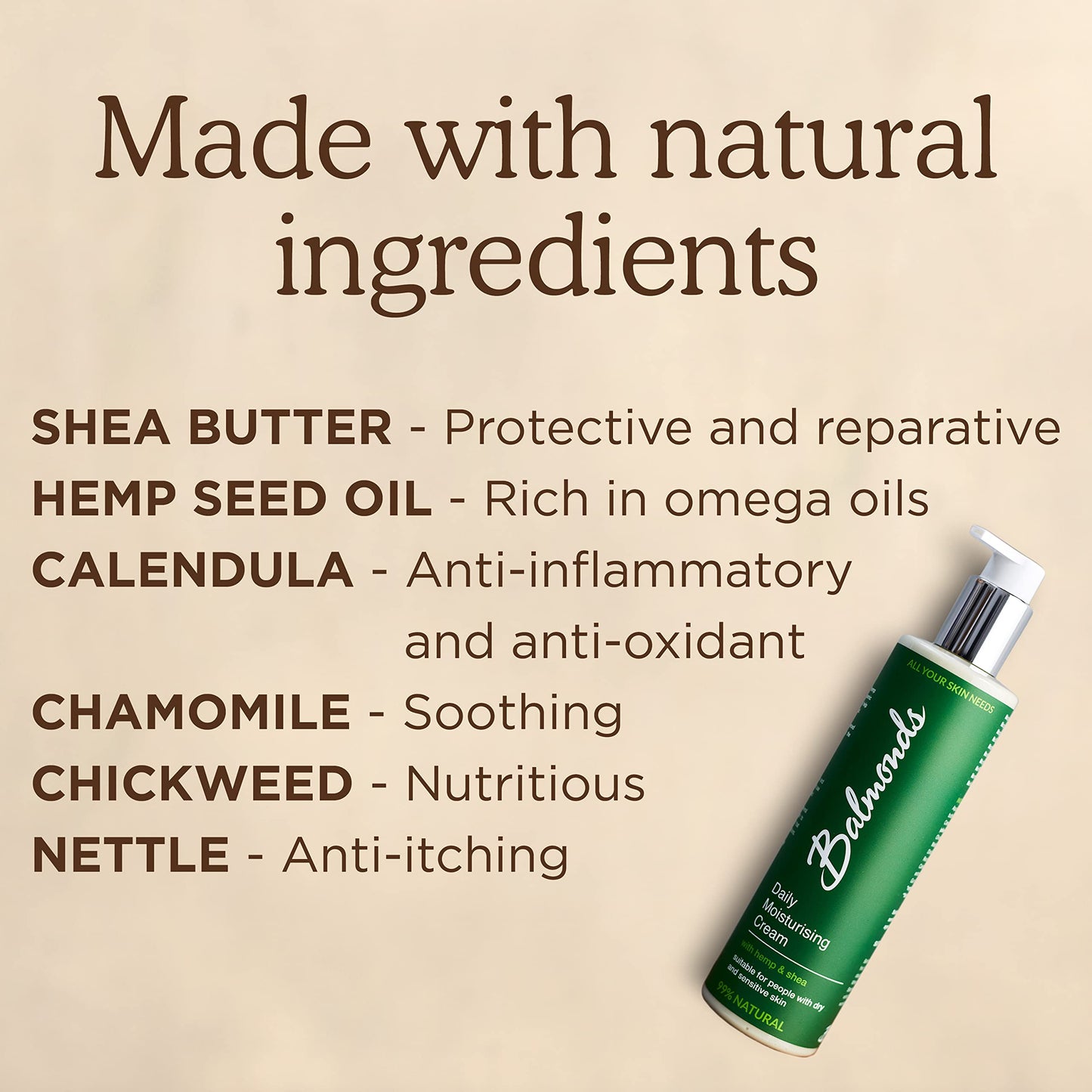 Balmonds Daily Moisturising Cream 300ml - Moisturiser for Dry or Sensitive Skin. Natural Emollient Cream for Face, Body and Hands