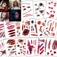 baymety Halloween Temporary Tattoos - 30 Sheets for Adults, Kids, Men & Women - Fake Wound Sutures, Vampire Bites, Zombie Makeup Kit