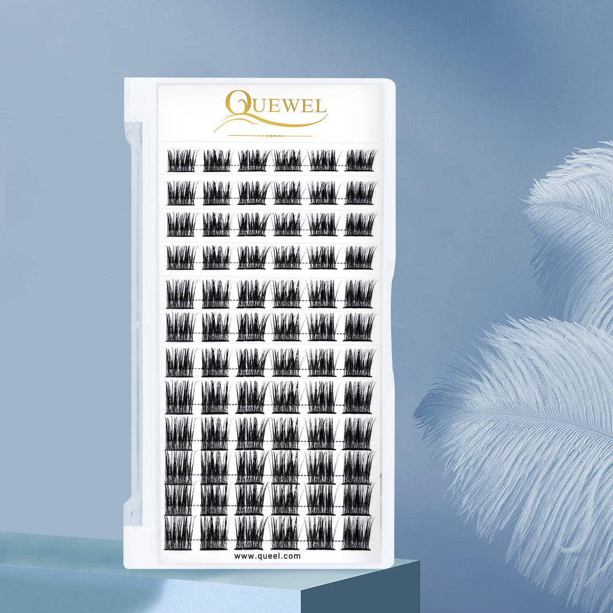 QUEWEL Cluster Lashes 72 Pcs Wide Stem Individual Lashes C/D Curl 8-16mm Length DIY Eyelash Extension False Eyelashes Soft for Personal Makeup Use at Home (Lovely02-D-12)