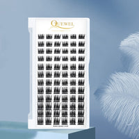 QUEWEL Cluster Lashes 72 Pcs Wide Stem Individual Lashes C/D Curl 8-16mm Length DIY Eyelash Extension False Eyelashes Soft for Personal Makeup Use at Home (Lovely02-D-14)