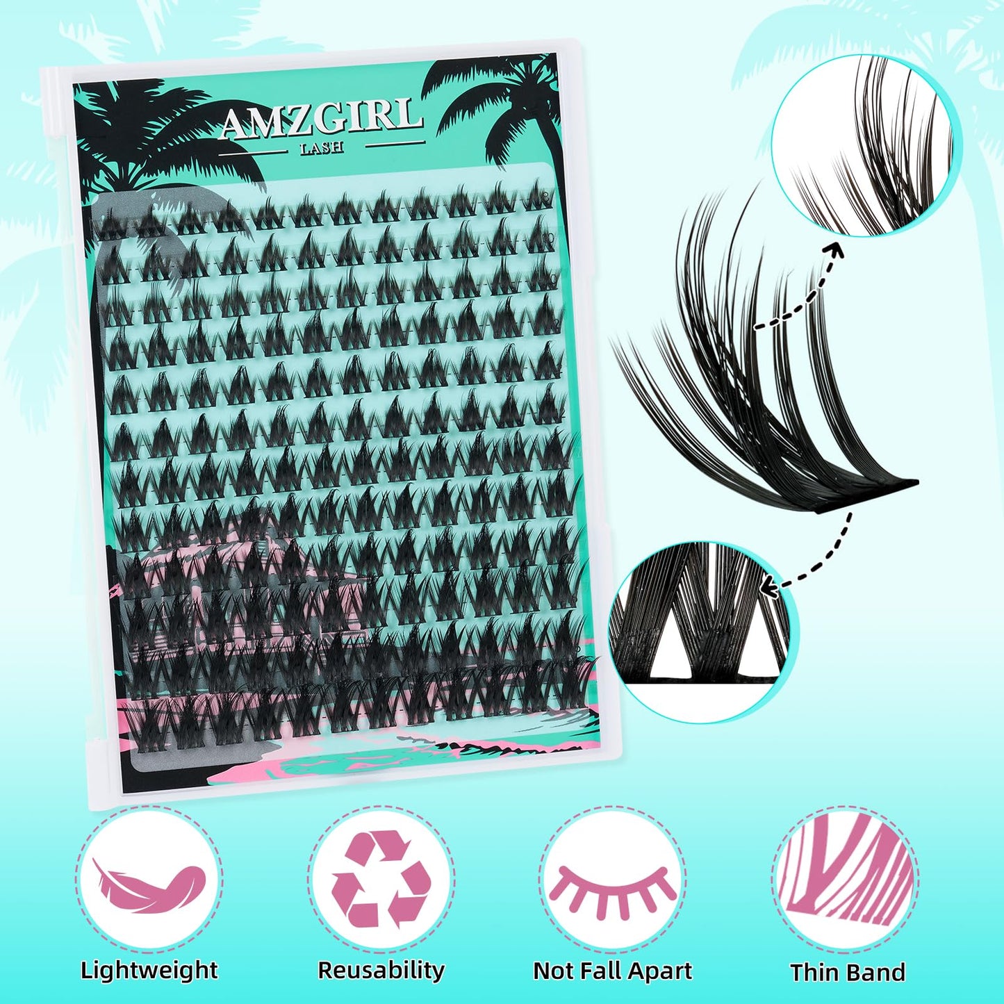 AMZGIRL LASH Lash Clusters Manga 144Pcs Eyelash Clusters Spiky Eyelash Extensions Individual Lashes Volume Anime Lash with Thin Band Lashes DIY at Home(Holiday,C-Mix8-18mm)