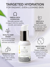Y Not Natural Emu Oil for Skin & Hair - Scalp, Nails, Hair, Face and Body Oil Infused with Omega 3, 6, 9, Vitamins, & Minerals - 60mL Unscented Body & Face Serum for Fine Lines, Stretch Marks, Dry Lips & Cuticles