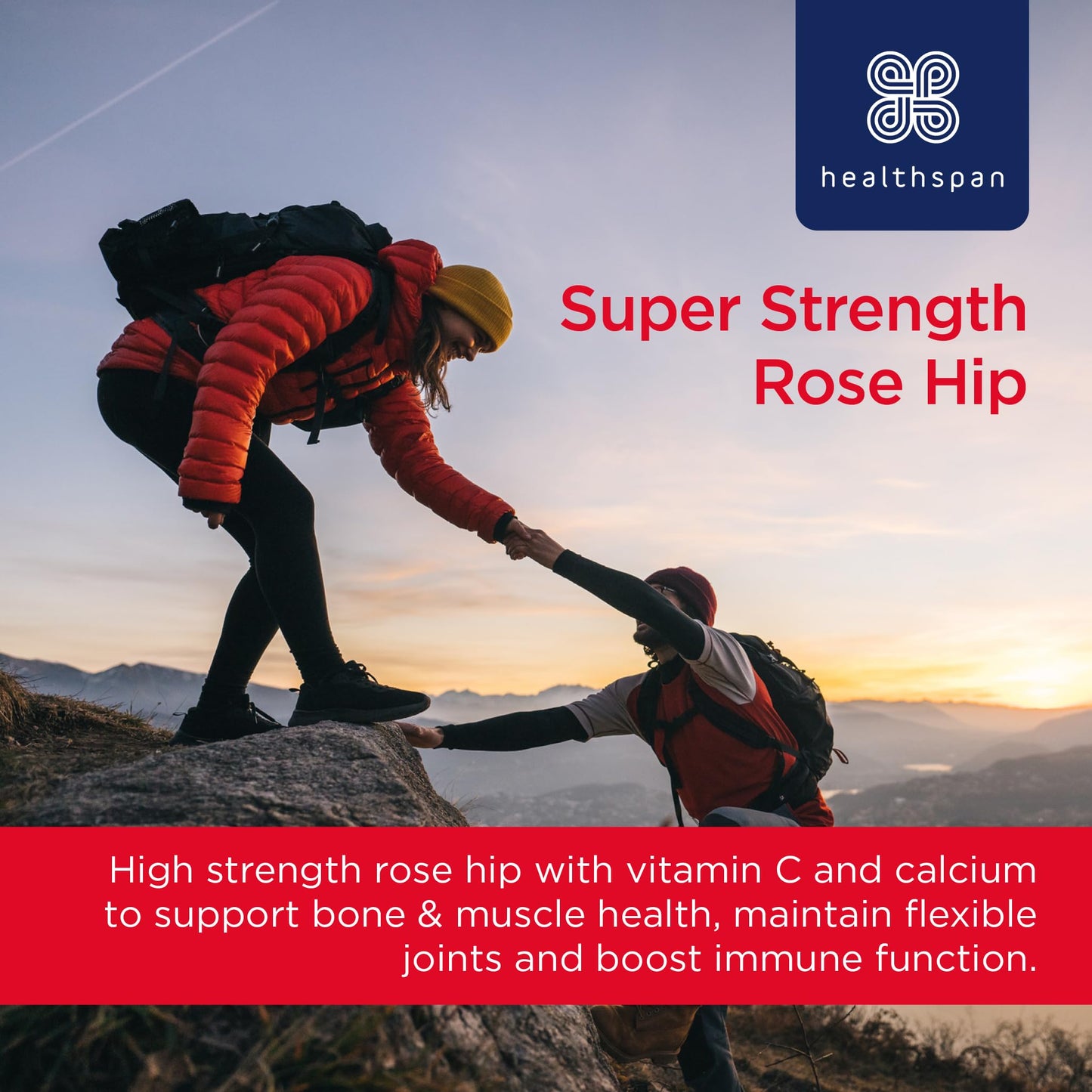 Healthspan Rose Hip 12,500mg (90 Tablets) | Supports Joint & Immune Health | Helps Maintain Flexible Joints | Added Vitamin C & Calcium | Fatty Acids | Flavonoids | Vegan