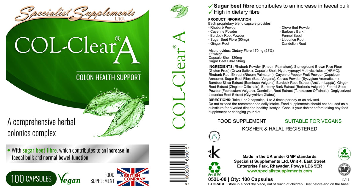 Specialist Supplements COL-Clear A Colon Health Support 100 Capsules Pack of 1