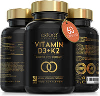 Oxford Organics Vitamin D3 K2 Capsules - 4000 IU Vitamin D & 100mcg Vitamin K MK7 - Boosted with Coconut MCTs for Absorption | High Strength Vitamin D and K2 Capsules | UK Made & Vegetarian