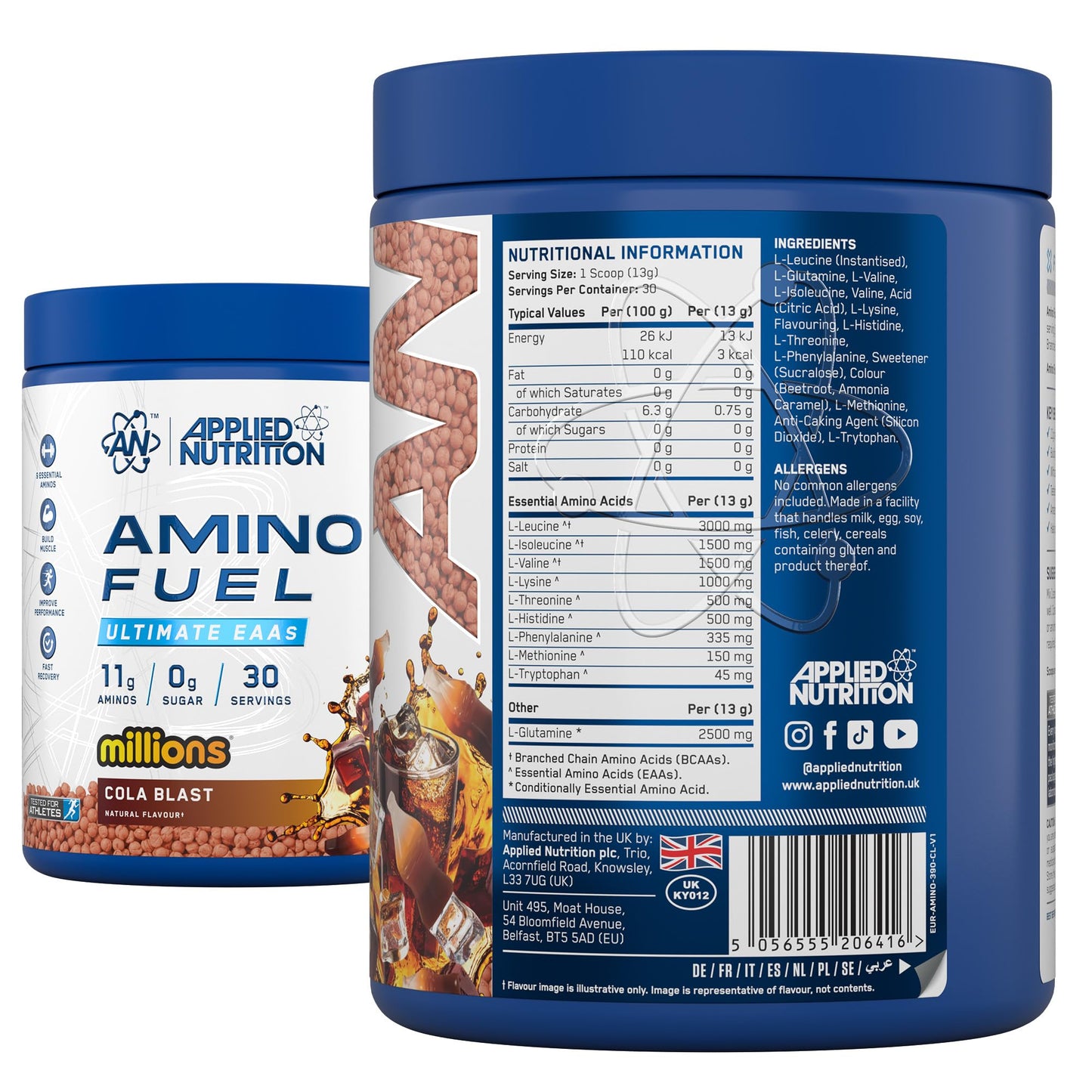 Applied Nutrition Amino Fuel - Amino Acids Supplement, EAA Essential Amino Acids Powder, Muscle Fuel & Recovery (390g - 30 Servings) (Cola Blast)