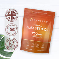 Flaxseed Oil Capsules 2000mg | 120 Vegan Softgels | High Strength Supplement with Omega 3 6 & 9 | Cold Pressed | By Carlyle