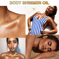 BigyQiu Body Shimmer Oil,Waterproof Gold Bronze Body Glow Liquid,Non-Sticky Face and Body Glow Shimmer,Body Liquid Luminizer Highlighter Shimmering Body Oil,Glitter Body Lotion,Shimmer Moisturiser,80ml