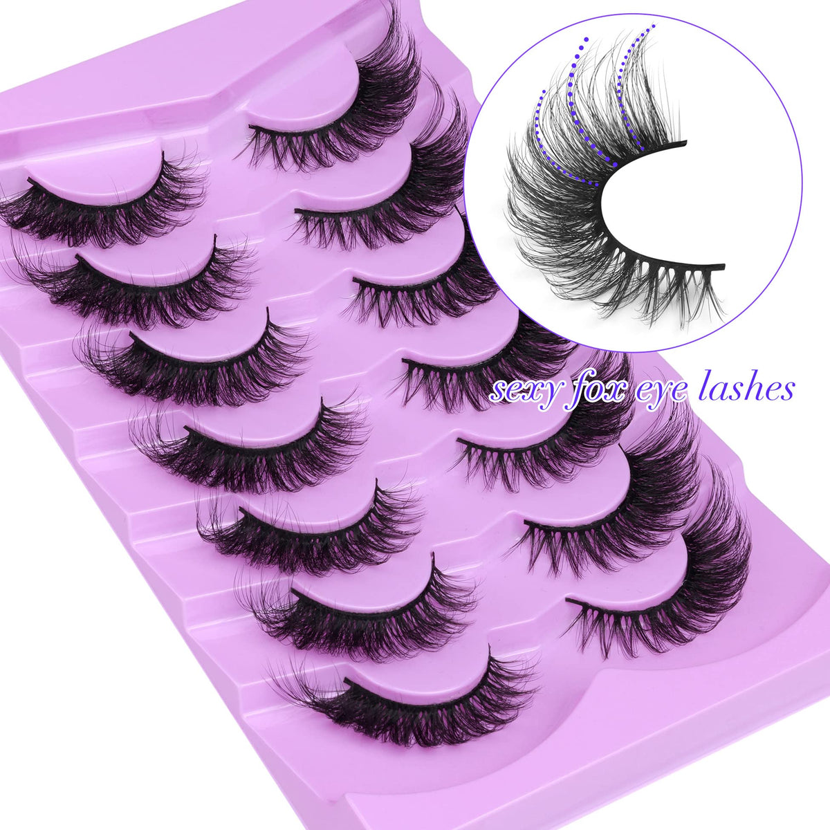 ALICE Eyelashes Fox Eye Lashes Mink Faux Fluffy Natural False Wispy Cat Pack Fake 7 Pairs