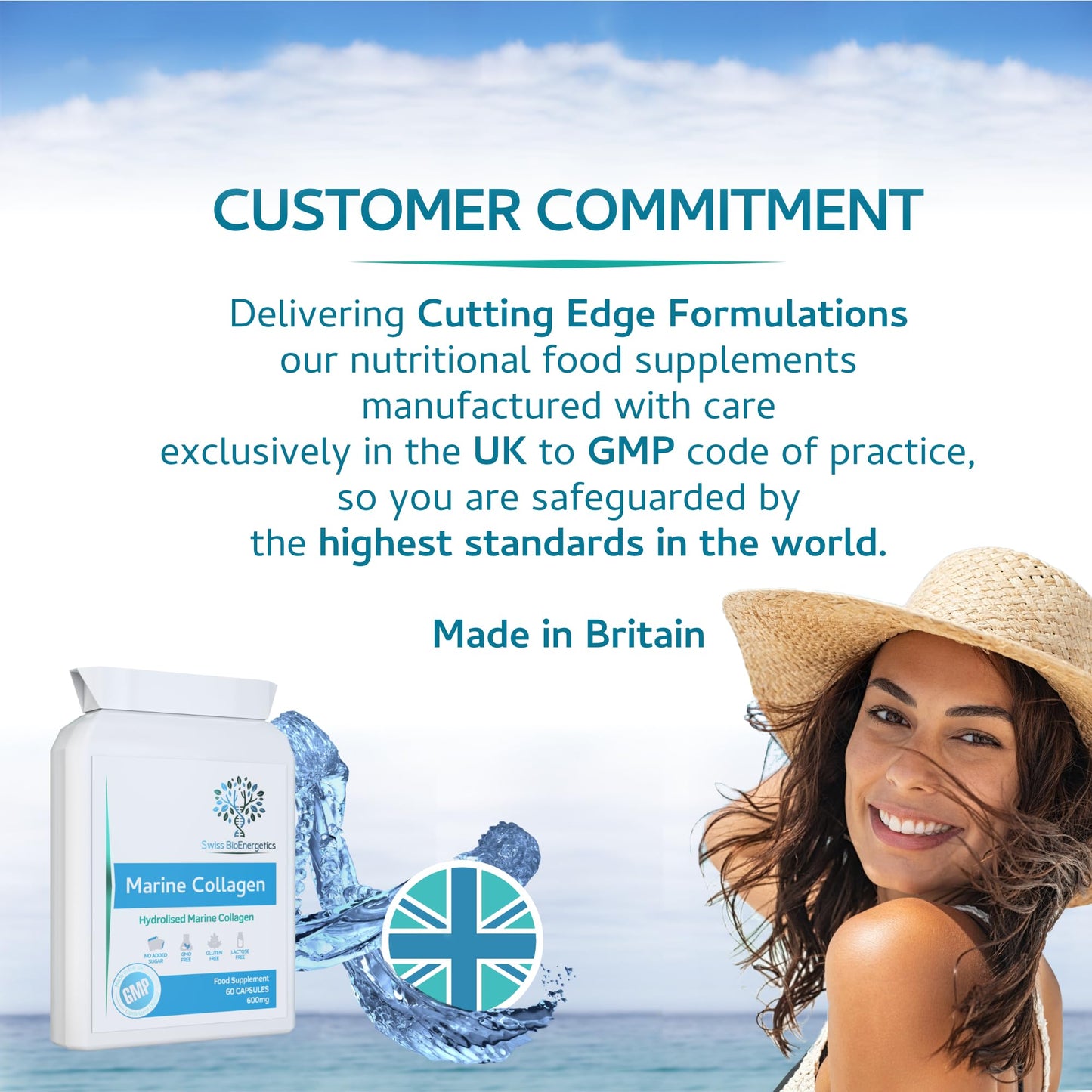 swiss bioenergetics Marine Collagen 600mg 60 Capsules - Highly Bioavailable Naticol® Type 1 Produced by enzymatic hydrolysis ensuring The Highest Levels of oligopeptides with Maximum Purity