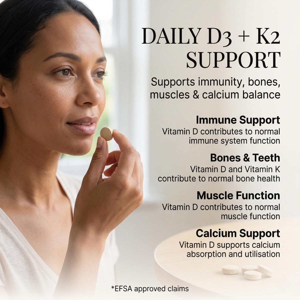 Sky Premium Life Vitamin D3 2200 IU (55µg) with Vitamin K2 MK7 (45µg) – Immune System, Bones, Teeth & Muscle Support – 1-A-Day Easy Swallow Tablets – 60 Tablets (2 Month Supply) – Halal & GMP Quality