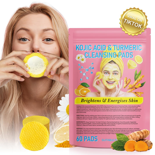 Generic Kojic Acid and Turmeric Cleansing Pads, 60Pcs Helps Balance Skin Oil And Water, Exfoliating, Acne Scars, Unclog Pores, for Dark Spots Dull Skin, Turmeric Kojic Acid Pads for All Skin Types