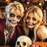 Lekabee skeleton mouth temporary tattoo,devil face temporary tattoo,halloween face stickers,halloween make up adults,face tattoos for men and women,horror make up,scary face tattoos