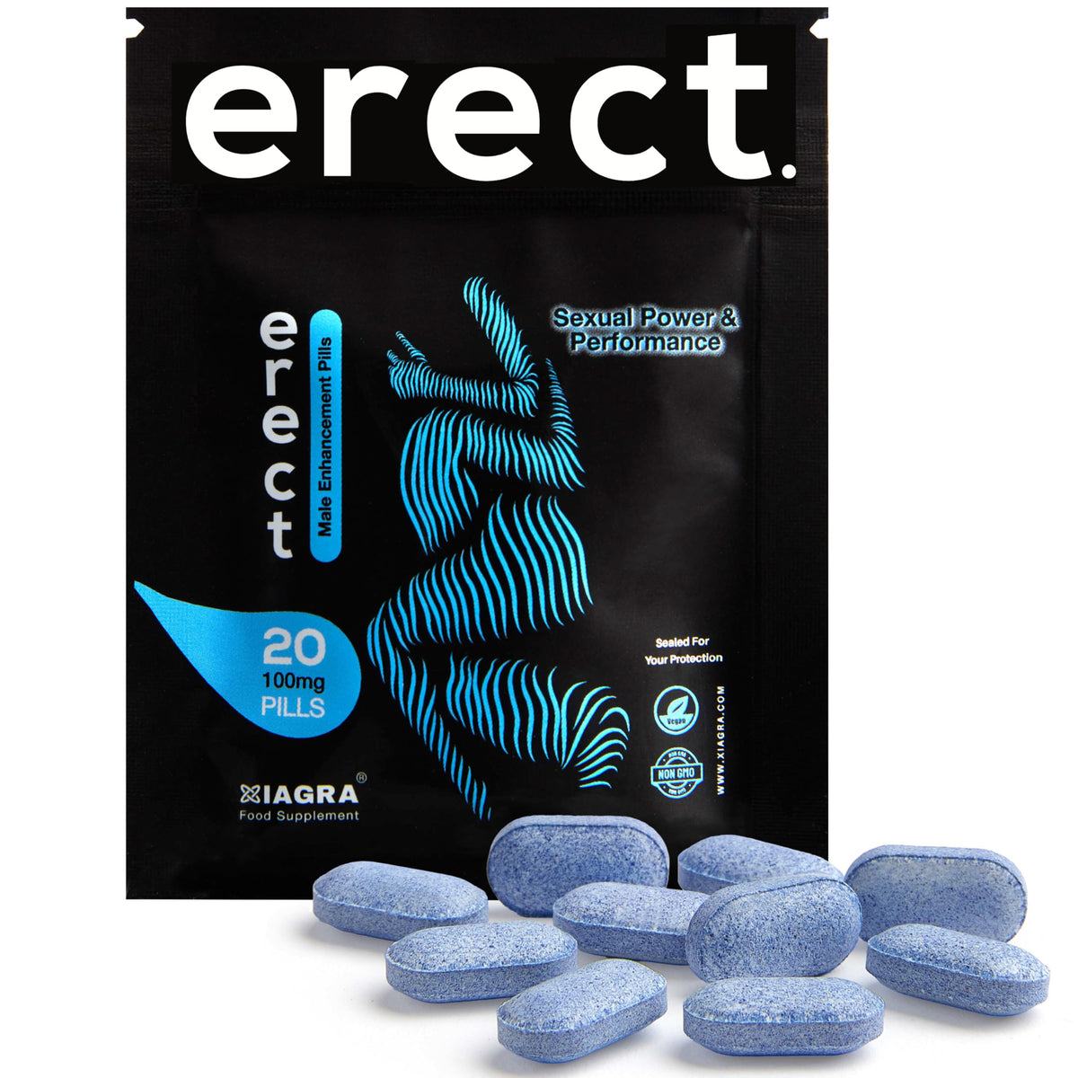 XIAGRA Erect ™ 20 Blue Pills | 100mg | Men's Sexual Power & Performance Enhancer | Unlock Your Passion with This Potent Natural Intimacy Support | Made in UK