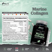 Marine Collagen with Hyaluronic Acid, Vitamin C - 90 Hydrolyzed Capsules (not Tablets) - Premium High Strength Collagen Supplements for Women & Men - Type 1 Marine Collagen - Nu U Nutrition