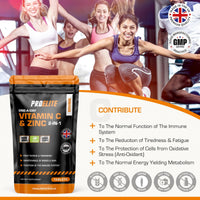 Vitamin C and Zinc 360 Tablets Vegan - Ascorbic Acid with Added Zinc - Maintenance of Normal Immune System - High Strength Vitamin C & zinc Capsule & Powder Alternative by PROELITE
