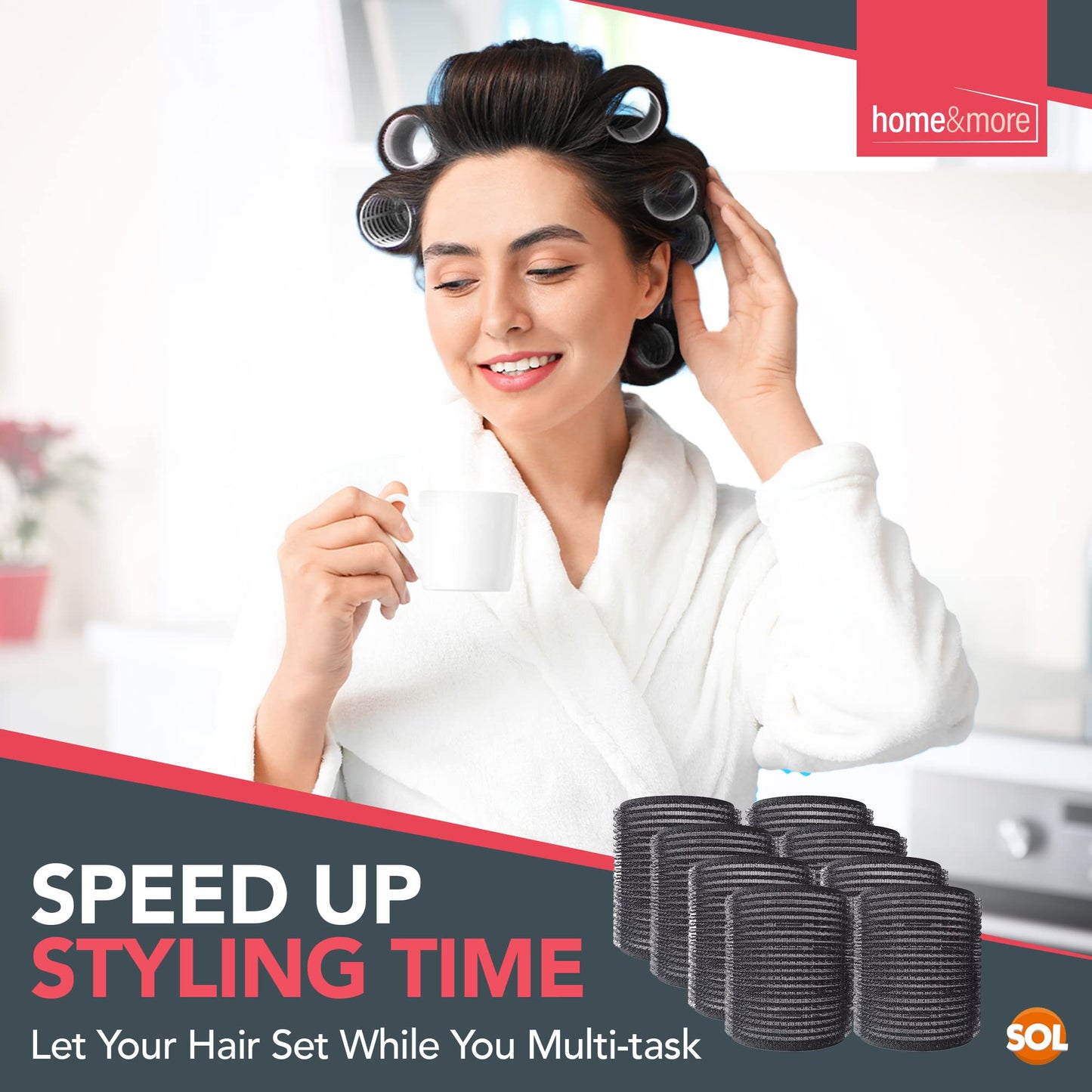 SOL 8PK Black Hair Rollers for Hair Volume | Self Holding Large Hair Rollers | Black Velcro Rollers for Hair | Hair Roller for Long Hair & Short Hair | Large Velcro Hairdressing Curler | Salon Hair Curler