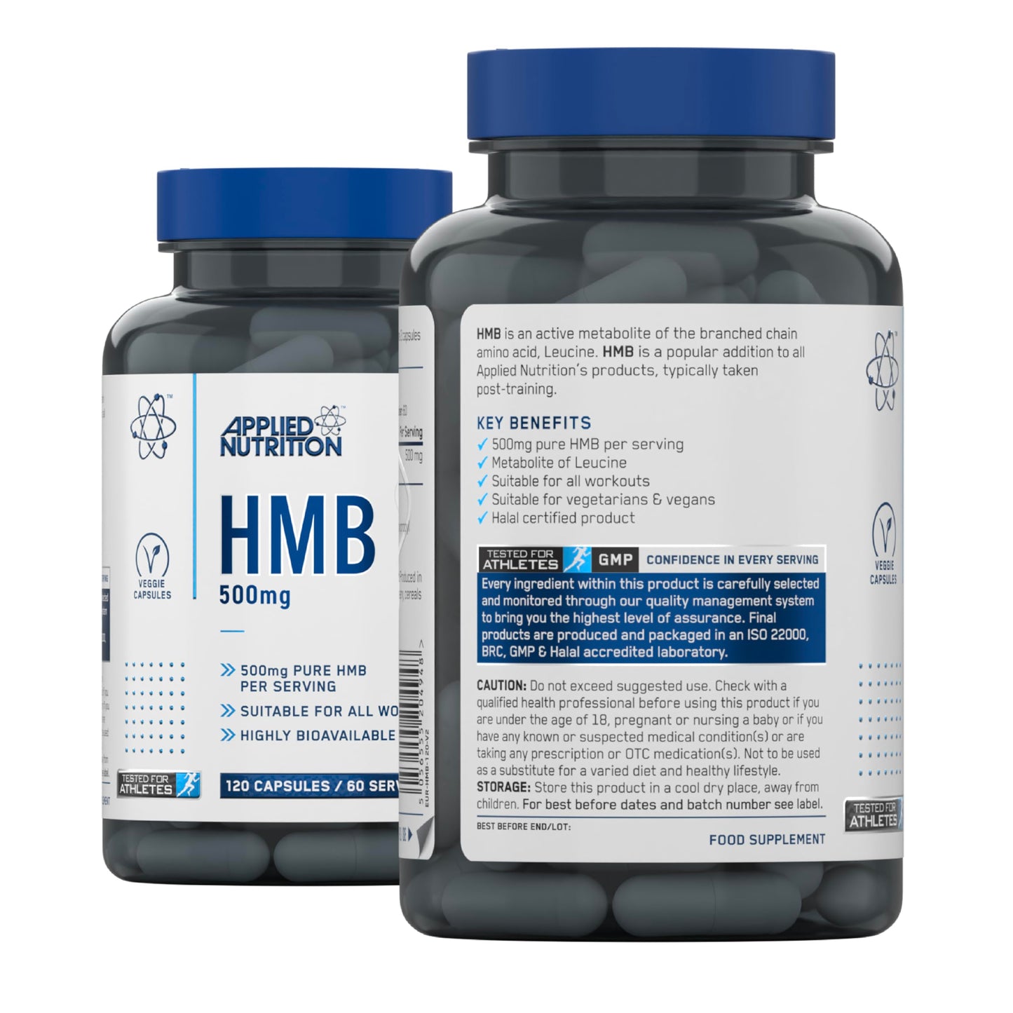 Applied Nutrition HMB Supplement - HMB 500mg Capsules, Metabolite of Leucine, for Muscle Growth & Repair (120 Capsules - 60 Servings)