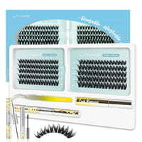 Cluster Lashes Kit - 10-16mm C Curl 120PCS Reusable Individual Eyelashes Kit with Lash Bond Seal Remover Tweezers - LANKIZ Fluffy Wispy Eyelash Clusters Long-Lasting All Day
