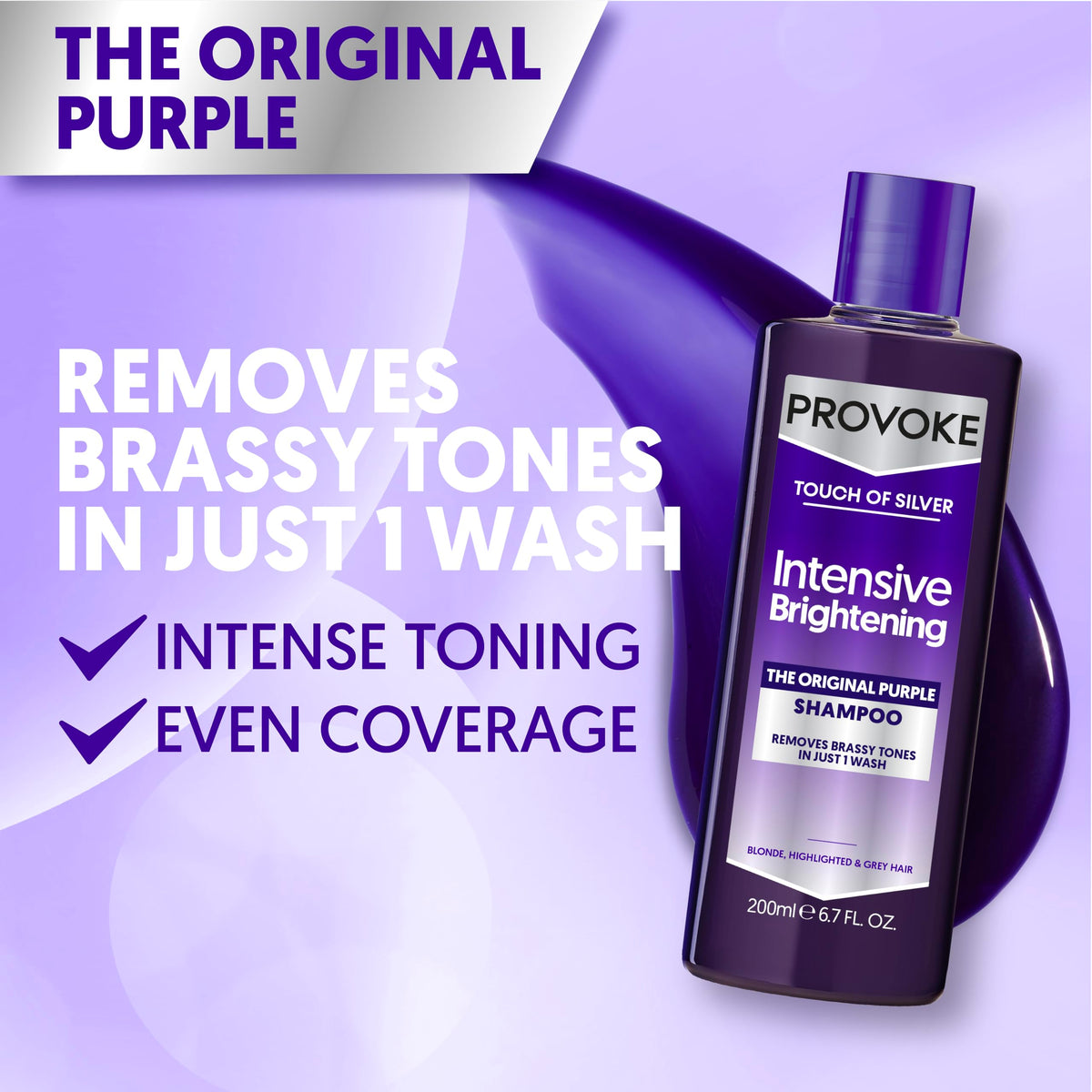 PROVOKE Touch Of Silver Brightening Purple Shampoo 150 ml, Neutralises Yellow and Orange Tones, Formulated With Violet and Blue Pigments
