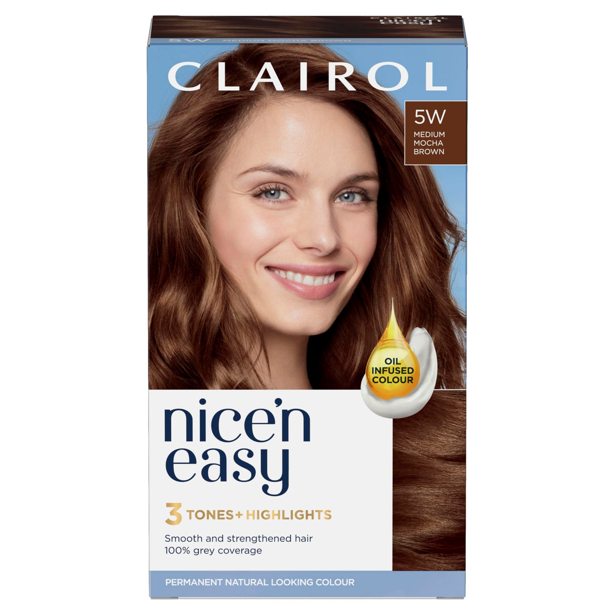 Clairol Nice'n Easy Crème, Natural Looking Oil Infused Permanent Hair Dye, 5W Medium Mocha Brown