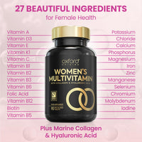 Multivitamin Tablets for Women with Collagen & Hyaluronic Acid - 27 Essential Vitamins, Minerals, & Botanicals | Womens Multivitamins, 90 Tablets, Immune System, Tiredness and Fatigue, Womens Vitamins
