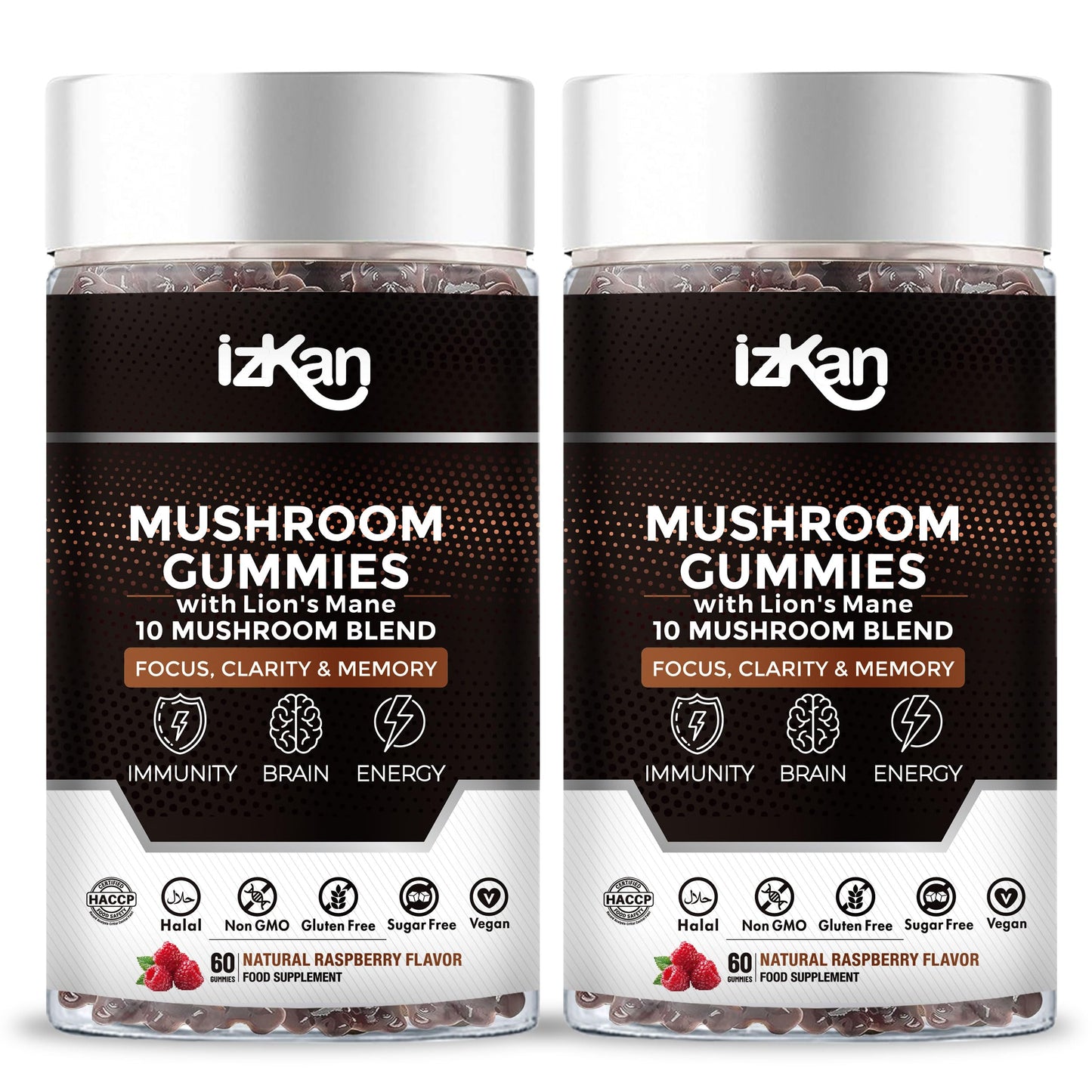 Izkan Mushroom Gummies Supplement 3000mg - 9 Mushrooms Gummies with Ashwagandha Supplement Promotes Nootropic Brain Supplement, Immune Support & Stress Relief - 60 Count (Halal, Gluten-Free, Vegan) (2)