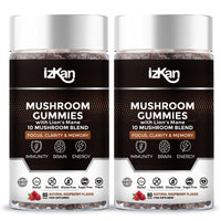 Izkan Mushroom Gummies Supplement 3000mg - 9 Mushrooms Gummies with Ashwagandha Supplement Promotes Nootropic Brain Supplement, Immune Support & Stress Relief - 60 Count (Halal, Gluten-Free, Vegan) (2)
