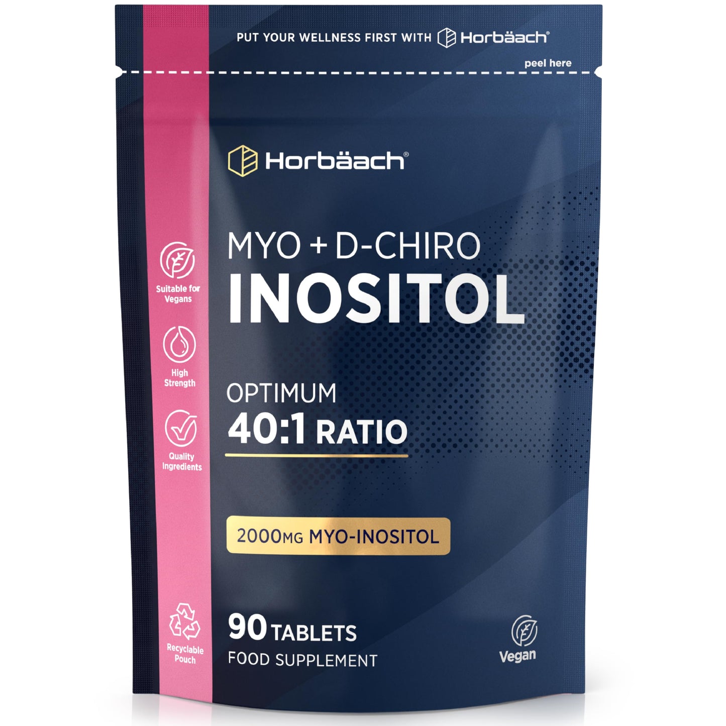 Horbäach Myo Inositol D Chiro Inositol | 90 Vegan Tablets | Powder Alternative | High Strength 2000mg Myo-Inositol | Optimum 40:1 Ratio | Letter-Box Friendly Packaging | by Horbaach