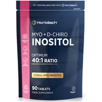 Horbäach Myo Inositol D Chiro Inositol | 90 Vegan Tablets | Powder Alternative | High Strength 2000mg Myo-Inositol | Optimum 40:1 Ratio | Letter-Box Friendly Packaging | by Horbaach