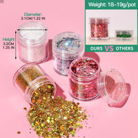 Teenitor Body Glitter with Skin Glue Set, 4 Bottle Face Glitter Makeup & 2 Box Face Gems for Women, Iridescent White Body Glitter Face Glue for Rhinestones for Makeup, Nail Gems with Wax Pencil