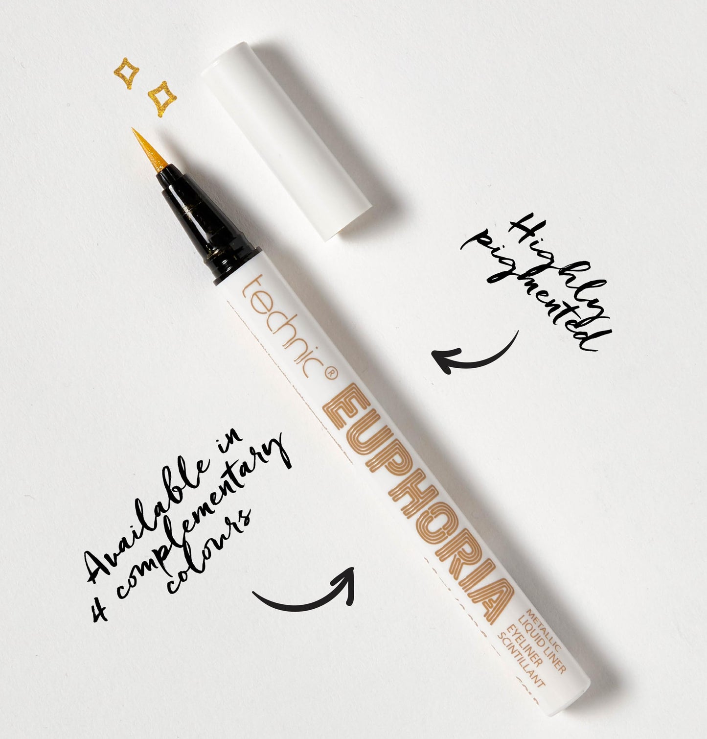 Technic Euphoria Metallic Liquid Liner - Highly Pigmented - Long Lasting - Brush like Tip for Ultimate Precision 0.8ml (Gold)
