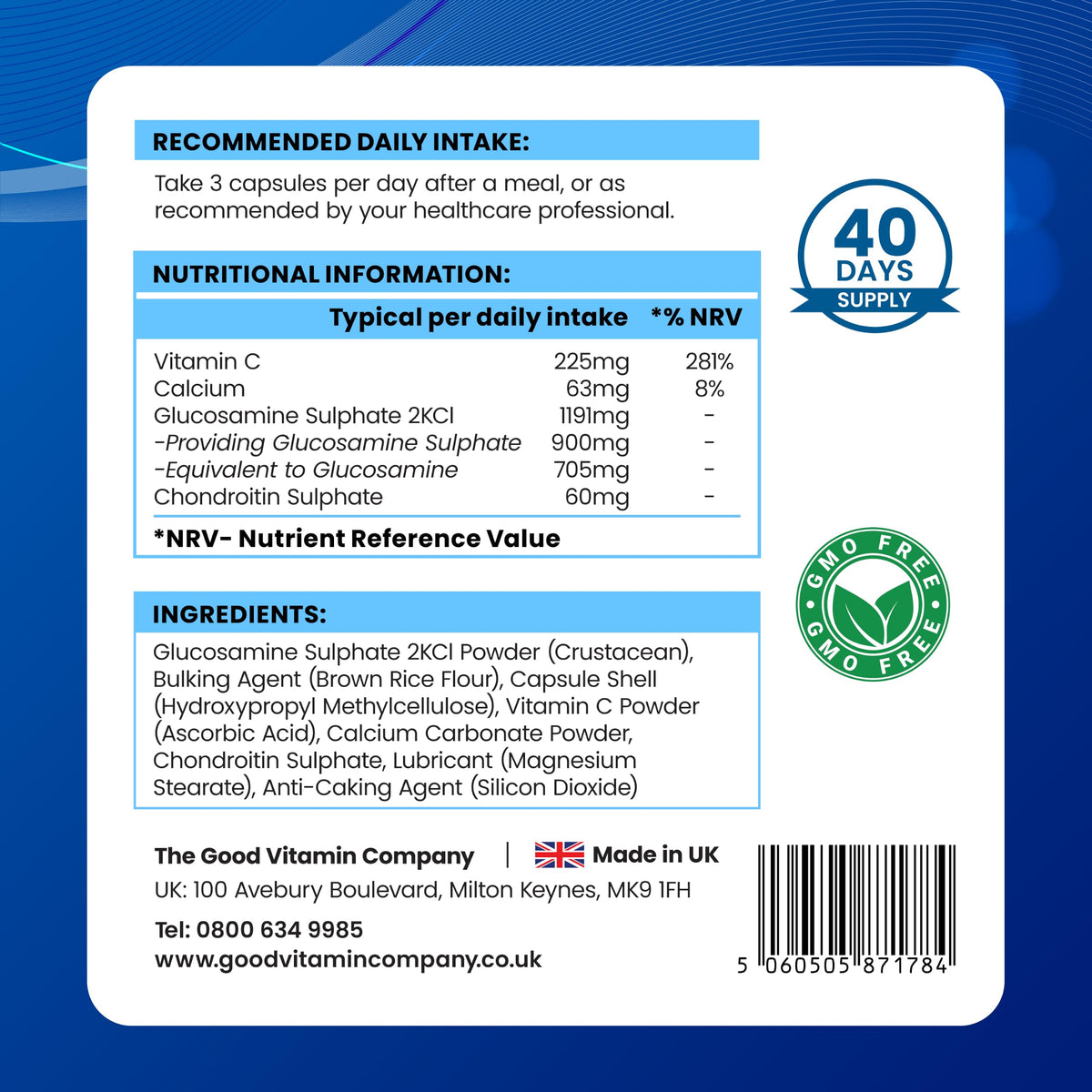 The Good Vitamin Company Glucosamine & Chondroitin Capsules with Vitamin C | Made in UK