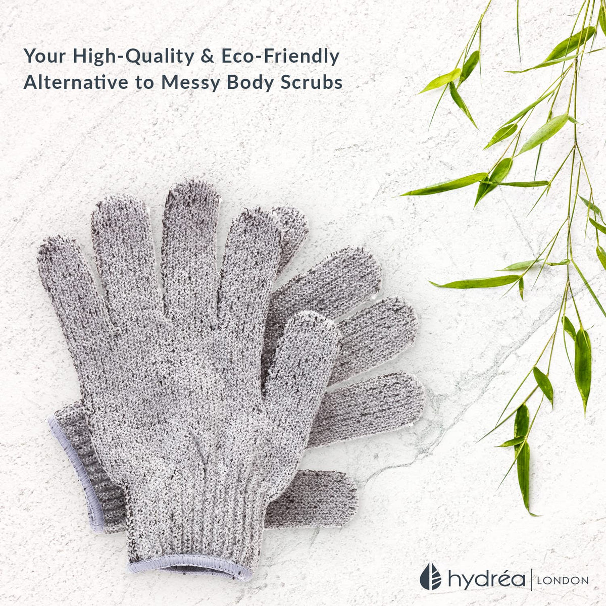 Hydrea London Exfoliating Gloves - Carbonised Bamboo Face Exfoliator & Body Scrubber for Men & Women - Deep-Cleansing & Smoothing Shower Mitt Exfoliant - Charcoal Facial Bath Scrub for Skincare