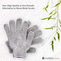 Hydrea London Exfoliating Gloves - Carbonised Bamboo Face Exfoliator & Body Scrubber for Men & Women - Deep-Cleansing & Smoothing Shower Mitt Exfoliant - Charcoal Facial Bath Scrub for Skincare