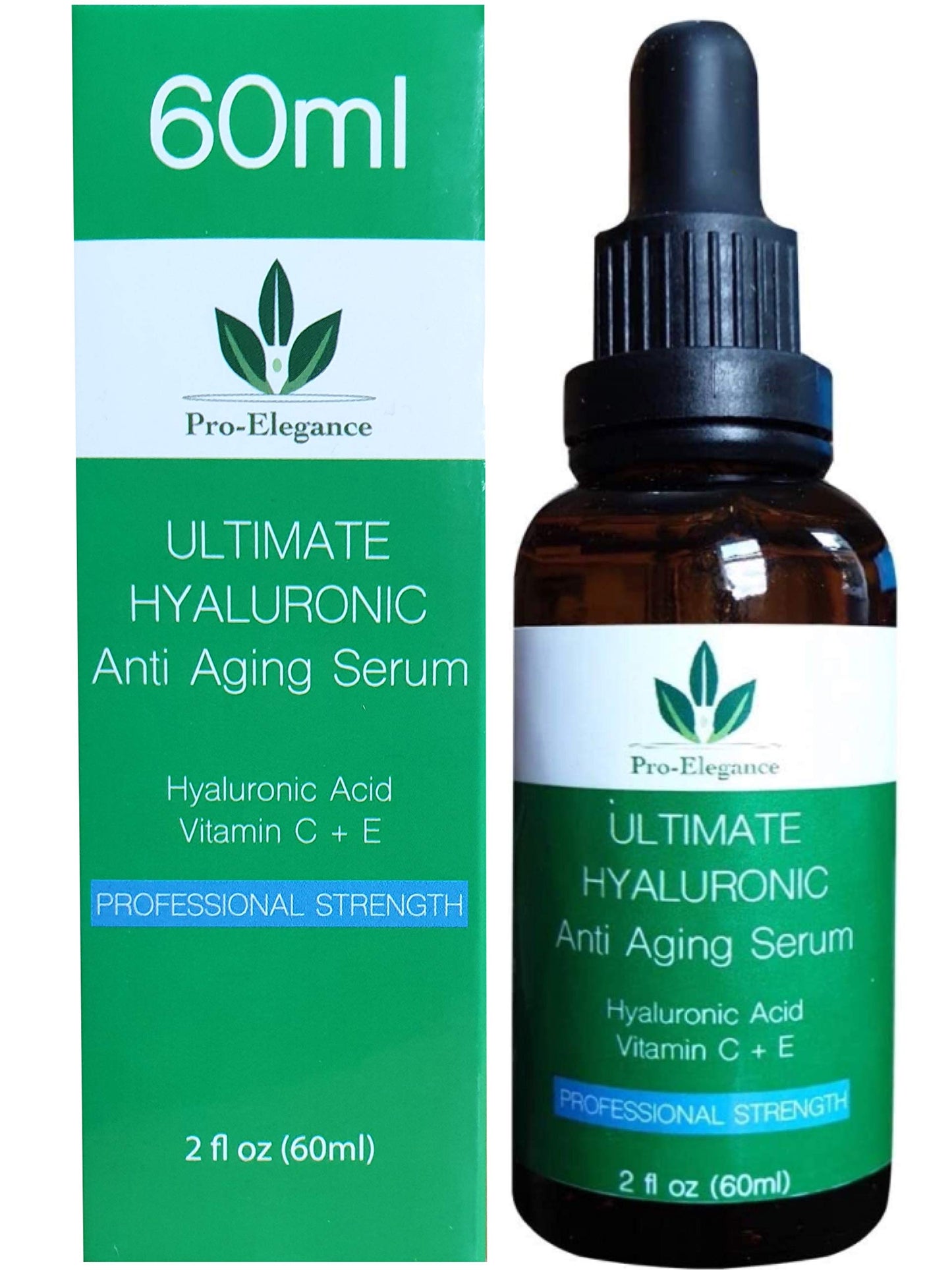 Pro-Elegance Hyaluronic Acid Serum for face 60ml Bottle Anti ageing & wrinkle Cruelty Free Best Pure Liposome Moisturiser with Vitamin C Green Tea Vitamin E & Organic Jojoba Oil