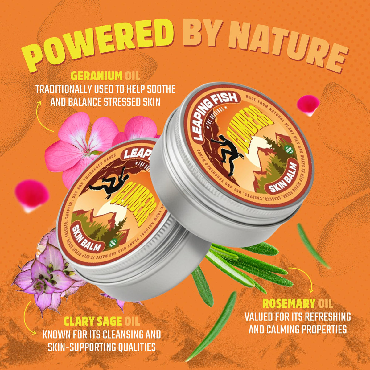LEAPING FISH Climber's Skin Balm - Natural Vegan - Essential Oil Recovery Salve - Hand Moisturiser for Cracked Skin - Eco-Friendly Non-Greasy Formula - Unscented 60g Tin