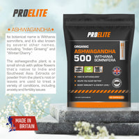 Ashwagandha 120 Capsules Organic Vegan Ashwagandha Root Powder Capsules Withania Somnifera 500mg High Strength 10,000mg Extract 20:1 | Stress Relief, Energy, Strength & Endurance by PRO-ELITE
