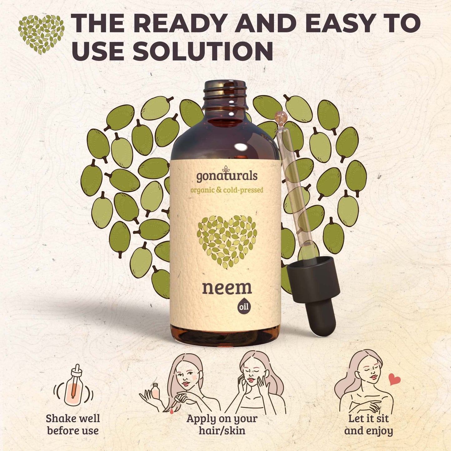 GONATURALS Cold Pressed Neem Oil for Skin - Organic Neem Oil - Neem Oil for Hair: Nail Oil, Eyebrow Oil & Scalp Oil for Hair Growth - Pure Neem Oil Organic - Alternative to Neem Cream for Skin (50 ml)