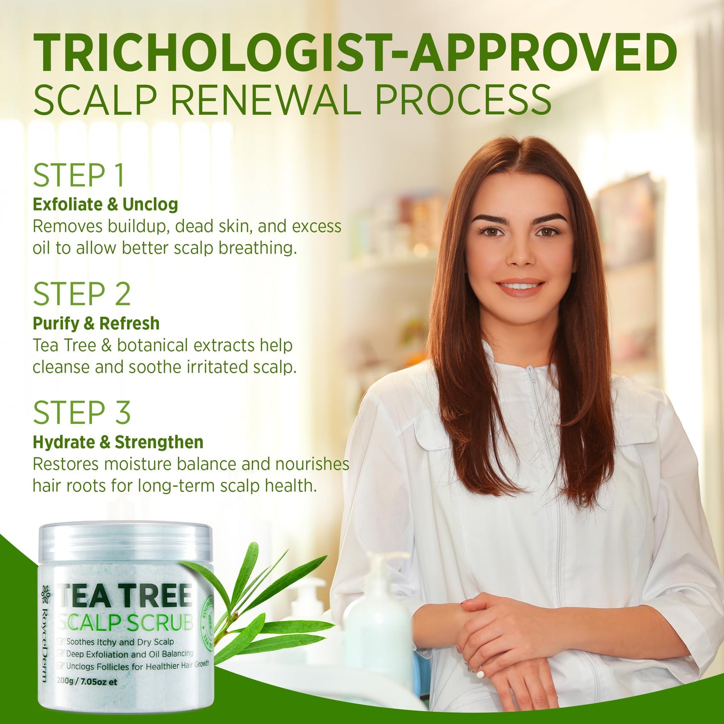 Roycederm Tea Tree Scalp Scrub: Soothing Hair & Scalp Care for Itchy, Dry, Flaky Scalp & Dandruff | Exfoliating & Hydrating with Tea Tree Oil for Women & Men